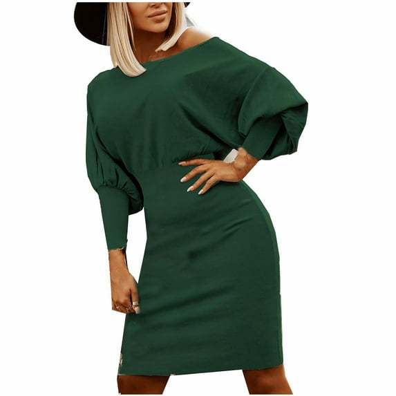 Fesfesfes Casual Knit Dress Long Sleeve Hip And Waist Women's Dress Long Sleeve Collar Dress Tops on