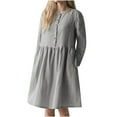 thumbnail image 1 of Fesfesfes Casual Round Neck Button Long Sleeve Cotton Linen Knee-High Dress Pocket Solid Dresses Clothes Sale, 1 of 5