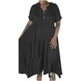 thumbnail image 1 of Fesfesfes Casual Round Neck Dress Short Sleeve Turndown Collar Women Solid Women's Dress Long Dresses, 1 of 4