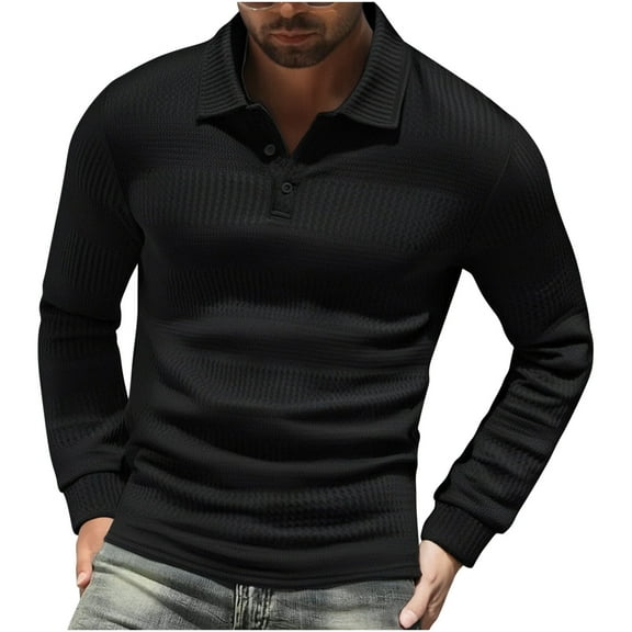 Fesfesfes Casual Shirts for Men Sweater Tops Slim Long Sleeve Shirts Button Pullover Fashion Casual Tops(Z01#Black,XL)
