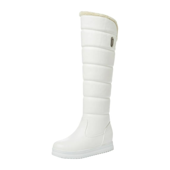 Fesfesfes Chelsea Boots Women Flat Heel Zip Shoes Winter Warm Synthetic Solid Color Knee-high Thick Cotton US:5.5(36)