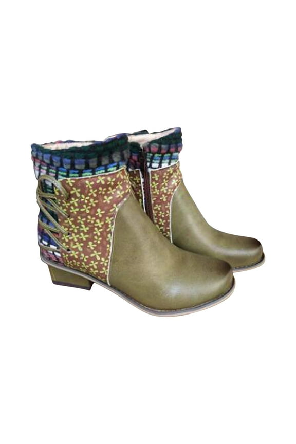 Chelsea Boots for Teen Girls Oversized Short Winter Thick Ethnic Style Low Heels Multi-color Roman Boots 6(37)