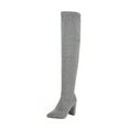 thumbnail image 1 of Fesfesfes Chelsea Boots for Teen Girls Stretch Knit Thick Heel Pointed Toe Are Thin Leopard Print Over The Knee Long US:9(42), 1 of 5
