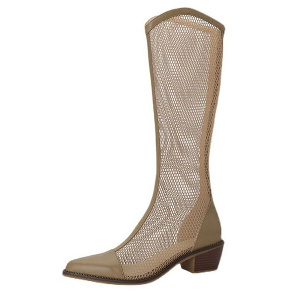 Fesfesfes Chelsea Boots for Teen Girls Summer Boots Thick Heel Hollowed Out Heightening Shoes Breathable Thin Style Mesh Gauze Boots US:7.5(40)