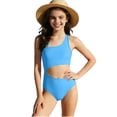 thumbnail image 1 of Fesfesfes Child Girls Swimsuit Solid Color Print One Shoulder Monokini Ruffle Splicing Swimwear Girls Summer Holiday One-Piece Bathing Suit, 1 of 6