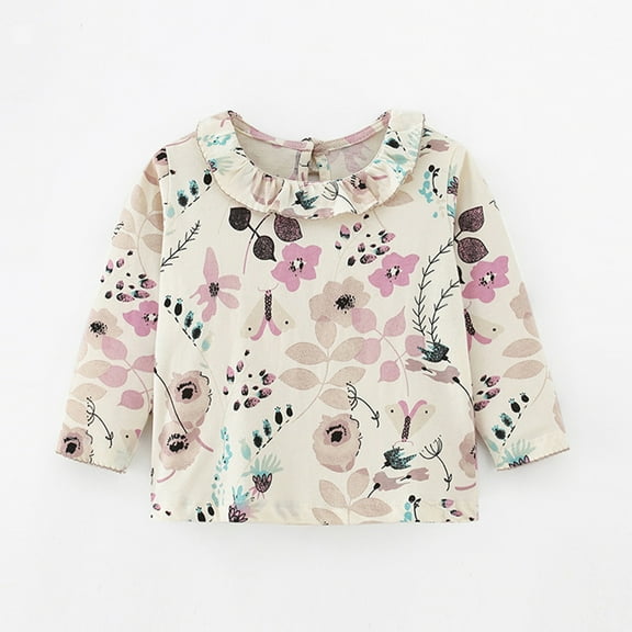 Fesfesfes Children Floral Prints Tops Girls Holiday Tops Fall and Spring Tops Collared Long Sleeve Shirt