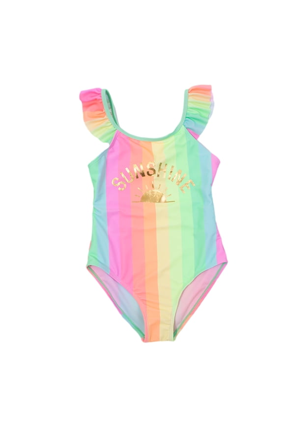 Children Girls Swimsuit Ruffle Splicing Sling Swimwear GirlsBathingsuit One Piece Open Back Iridescent Print Beach Swimwear Monokini