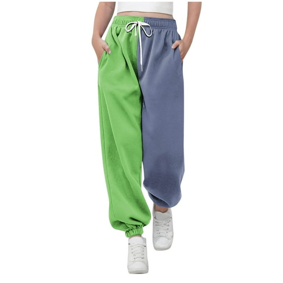 Fesfesfes Children' Multiple Color Sweatpants Fashion Elastic Drawstring Waist Ankle Cuffs Pants Casual Outdoor Beach Wearing Clothes(Green#2,9 Years)