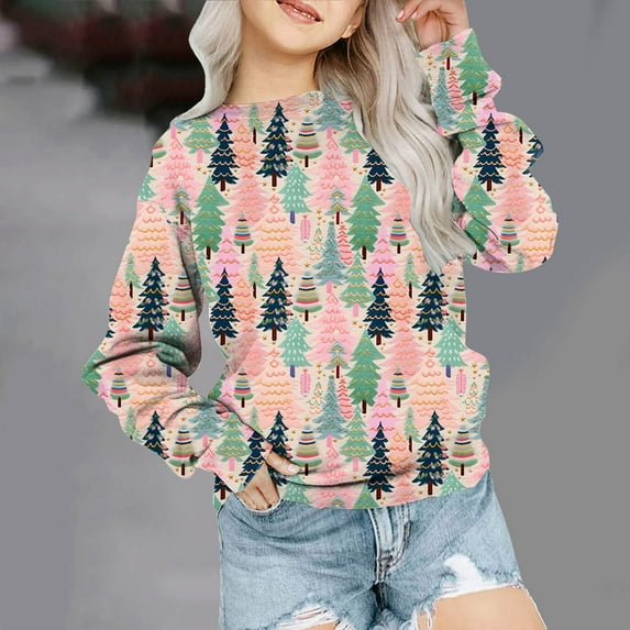 Fesfesfes Children Shirt Christmas Fall And Winter Middle Big Girls Boys Hatless Stereoscopic Embroidery Print Long Sleeve Top Ugly Sweater