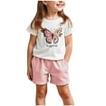 thumbnail image 1 of Fesfesfes Children's 2 Piece Summer Outfit Set Unisex Short Sleeve Round Neck Top and Sport Shorts,Casual Matching Clothes for Boys and Girls,Lightweight Playwear(Pink,5 Years), 1 of 8