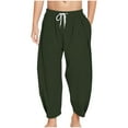 thumbnail image 1 of Fesfesfes Children's Baggy Trousers Solid Color Elastic Drawstring Waist Harun Ankle-Cuffed Pants with Pockets Casual Summer Outdoor Pants(Army Green#1,12 Years), 1 of 6