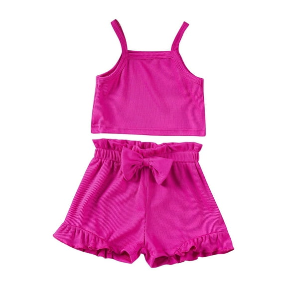 Fesfesfes Children's Camisole Top and Shorts Set Girls Solid Color Summer 2-Piece Outfit,Sleeveless Elastic Waist Casual Wear,Lightweight for Beach or Home(Hot Pink,3 Months)