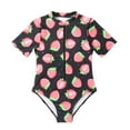 thumbnail image 1 of Fesfesfes Children's Cute Strawberry Print Short Sleeve Swimsuit with Zipper 8-14 Years Girls Bathing Suits for Every Summer Beach,Pool(Black,8 Years), 1 of 9