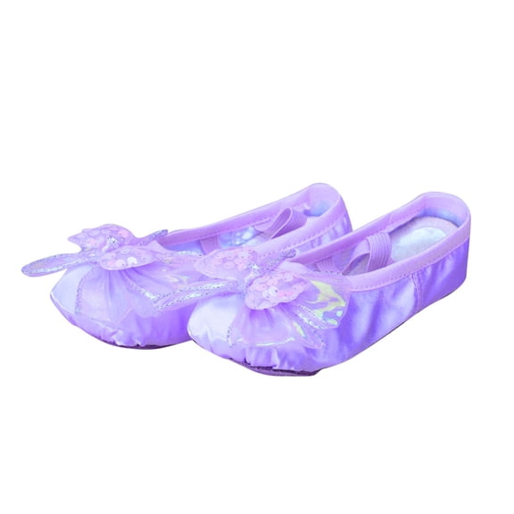 Fesfesfes Children's Dance Performance Shoes with Pointed Toe,Soft Gym Slippers Elastic Strap for Dance,Fitness,Lightweight Breathable Design(Purple#2,2 Years)