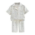 thumbnail image 1 of Fesfesfes Children's Summer Pajama Set Printed Short Sleeve Lapel Sleepwear,Comfortable 2-Piece Nightclothes,Soft and Breathable for Boys Girls Home or Travel(Multicolor,3-4 Years), 1 of 3