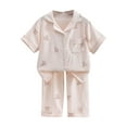 thumbnail image 1 of Fesfesfes Children's Summer Pajama Set Printed Short Sleeve Lapel Sleepwear,Comfortable 2-Piece Nightclothes,Soft and Breathable for Boys Girls Home or Travel(Multicolor#1,7-8 Years), 1 of 3