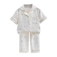 thumbnail image 1 of Fesfesfes Children's Summer Pajama Set Printed Short Sleeve Lapel Sleepwear,Comfortable 2-Piece Nightclothes,Soft and Breathable for Boys Girls Home or Travel(Multicolor,7-8 Years), 1 of 3