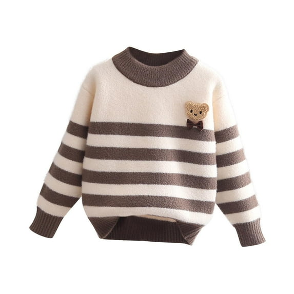 Fesfesfes Children's Warm Round Neck Long Sleeved Sweater Base Shirt Medium and Large Children's Casualand Comfortable Knitted Tops(Z02#Brown,5-6 Years)