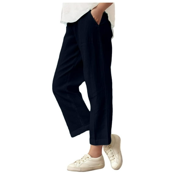 Fesfesfes Children's Wide-Leg Trousers Elastic Drawstring Waist Long Pants with Side Slit Casual Loose Breathable Clothes for 4-14 Years(Navy,12 Years)
