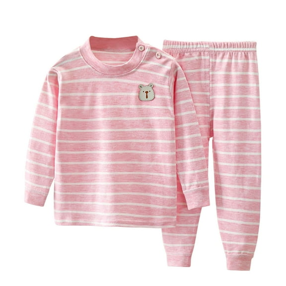 Fesfesfes Childrens Cute Bear Print Round Neck Long Sleeve Top and Elastic Waist Ankle Pants Set Soft Comfortable Kids Playwear Outfit for Boys Girls(Pink#1,1-2 Years)