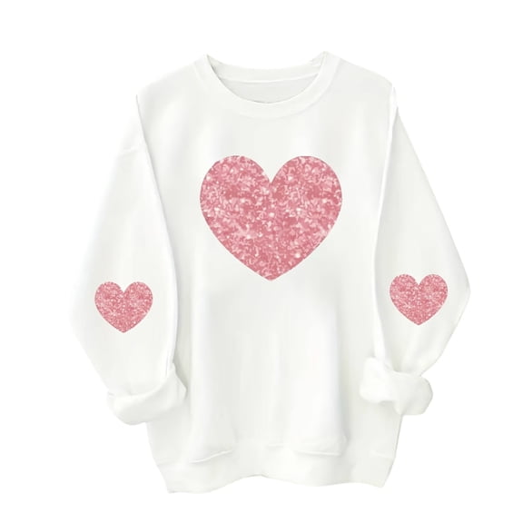 Fesfesfes Childrens Fleece Lined Long Sleeve Casual Loose Fit Warm Kids Pullover Round Neck Printed Sweatshirt Boys Girls Valentine Day Holiday Comfortable Soft Cozy(White,2-3 Years)