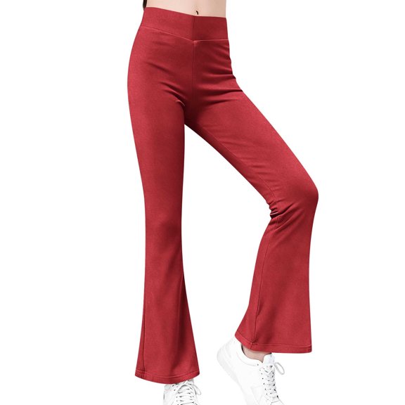 Fesfesfes Childrens Girls Solid Color Sports Long Pants Yoga Leggings for Kids Playful Everyday Wear Soft Comfortable Stretchy Active Play Outfit Casual Trousers for Girls(Red,8-10 Years)