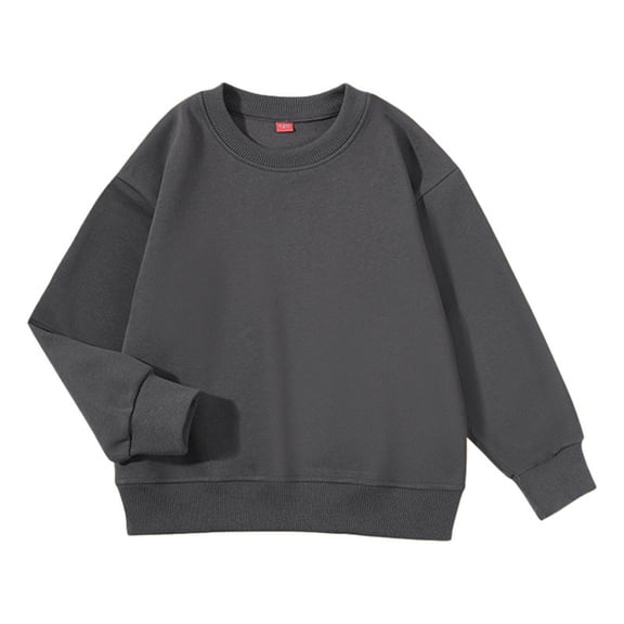 Fesfesfes Childrens Long Sleeve Crewneck Sweatshirt Top Casual Loose Drop Shoulder Solid Color Pullover Soft Breathable Fabric for Boys Girls Everyday Play and School Outfits(Dark Gray,9-10 Years)
