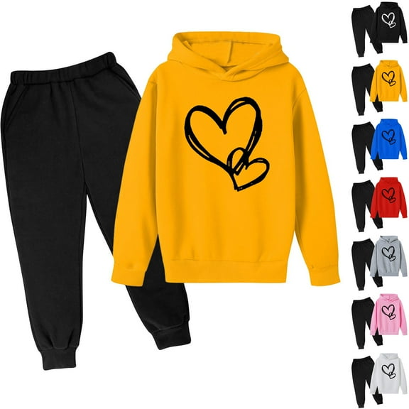 Fesfesfes Childrens Matching Sets Boy and Girls Fashion Girls And Boy Children Casual Long Sleeve Print Tops Long Sleeve Hooded Set