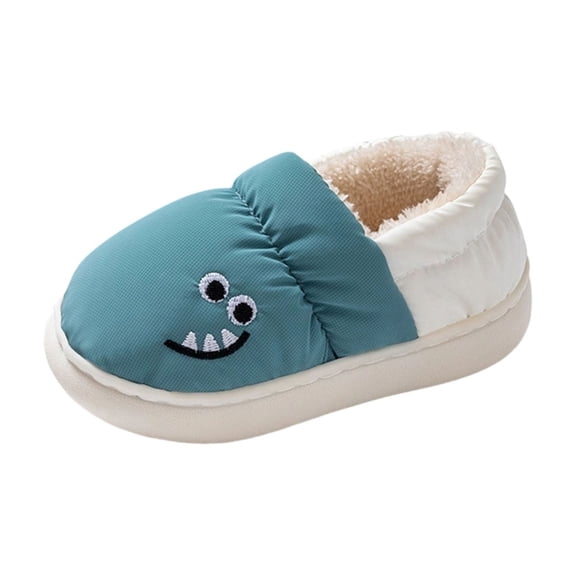 Fesfesfes Childrens Plush Lined Winter Slippers Cozy Indoor House Shoes with Non Slip Sole for Boys Girls Adorable Animal Designs for Active Kids Comfortable Everyday Wear(Blue#1,US:7 Little Kid)