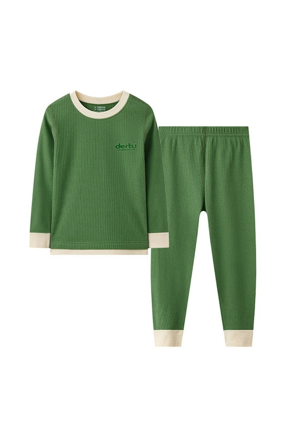 Childrens Round Neck Long Sleeve Shirt and Pants Set Elastic Waist Jogger Style Playwear Everyday Outfit for Boys and Girls Soft Clothes Casual Wear(Green,5 Years)