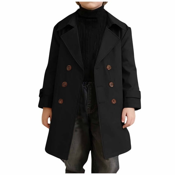 Fesfesfes Childrens Solid Color Button Up Windbreaker Casual Big Boys Coat with Pockets Mid Length Jacket Lightweight Long Sleeve Outerwear for Kids(Black,9 Years)