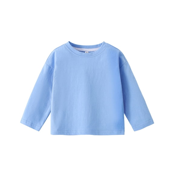 Fesfesfes Childrens Solid Color Casual Sports Round Neck Long Sleeve Top Boys Girls Toddler Basic Tee Shirt Soft Breathable Comfortable Playwear Everyday Outfit Party Occasion(Blue,1-2 Years)
