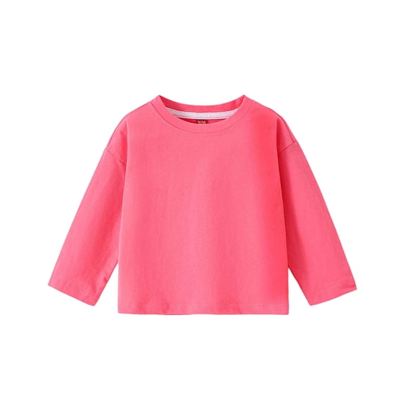 Fesfesfes Childrens Solid Color Casual Sports Round Neck Long Sleeve Top Boys Girls Toddler Basic Tee Shirt Soft Breathable Comfortable Playwear Everyday Outfit Party Occasion(Hot Pink,2-3 Years)