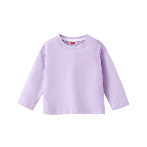 Fesfesfes Childrens Solid Color Casual Sports Round Neck Long Sleeve Top Boys Girls Toddler Basic Tee Shirt Soft Breathable Comfortable Playwear Everyday Outfit Party Occasion(Purple,1-2 Years)