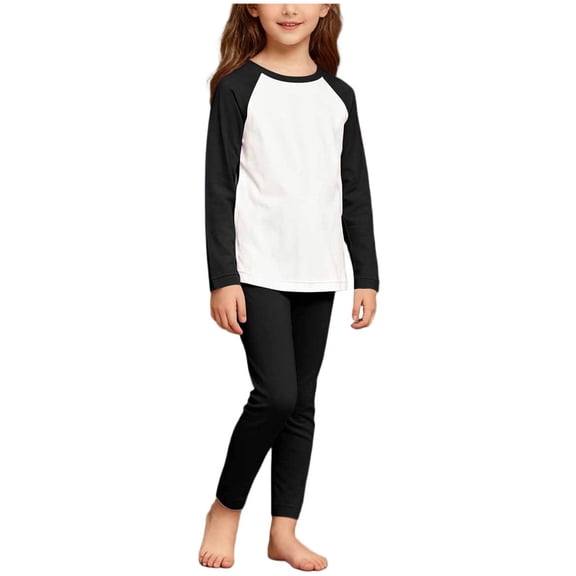 Fesfesfes Childrens Solid Color Print Round Neck Long Sleeve Elastic Waist Pants Set Big Kids Plus Size Warm Outfit Boys Girls Cozy Two Piece Set(Black#1,0-1 Years)