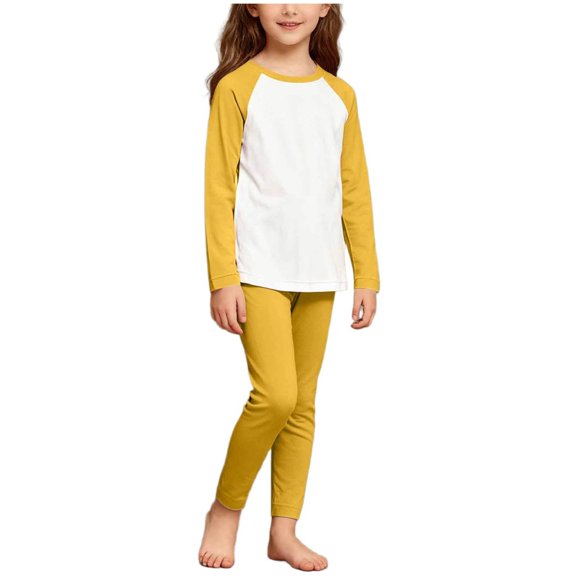 Fesfesfes Childrens Solid Color Print Round Neck Long Sleeve Elastic Waist Pants Set Big Kids Plus Size Warm Outfit Boys Girls Cozy Two Piece Set(Yellow#1,0-1 Years)