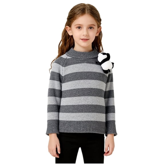 Fesfesfes Childrens Striped Pullover Sweater Long Sleeve Knit Top Winter Warm Soft Breathable Casual Wear Unisex Matching Set for Boys Girls Toddler Kids Outfit Party Holiday(Gray#1,1-2 Years)