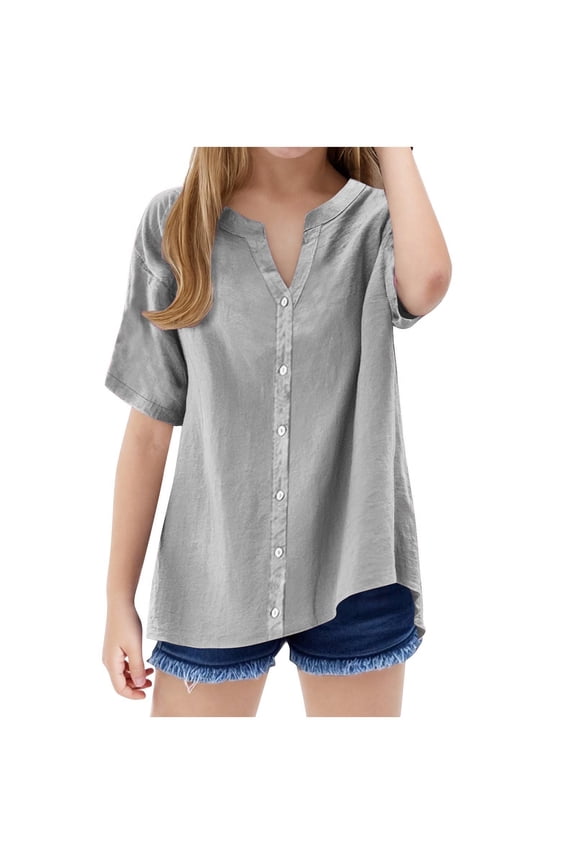 Childrens V Neck Short Sleeve Cardigan Top Casual Loose Open Front Sweater for Boys Girls Solid Color Everyday Wear Soft Comfortable Breathable Kids Clothing(Gray,7-8 Years)