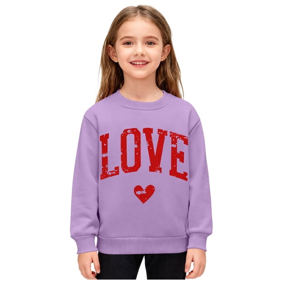 Fesfesfes Childrens Valentine's Day Printed Long Sleeve Top Casual Comfortable Velvet Round Neck Pullover Soft Warm Kids Pullover Sweatshirt for Boys Girls Youth Holiday(Purple#2,2-3 Years)