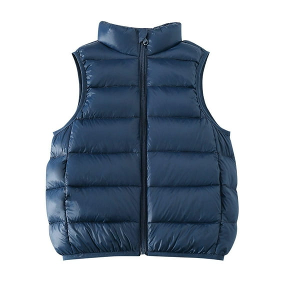 Fesfesfes Childrens Winter Lightweight Down Jacket for Warmth Stand Up Collar Sleeveless Coat for Boys and Girls Solid Color Puffer Gilet Casual Outerwear(Navy,2-3 Years)