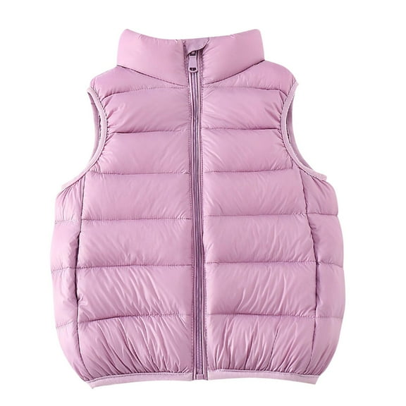 Fesfesfes Childrens Winter Lightweight Down Jacket for Warmth Stand Up Collar Sleeveless Coat for Boys and Girls Solid Color Puffer Gilet Casual Outerwear(Purple,2-3 Years)