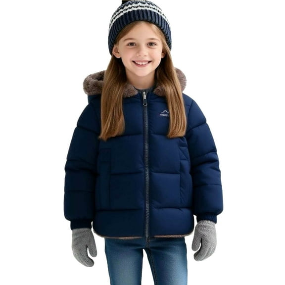 Fesfesfes Childrens Winter Reversible Fleece Lined Hooded Puffer Jacket Warm Thick Outdoor Coat Zipper Outerwear for Kids Boys Girls Casual Sports Wear(Navy,1-2 Years)