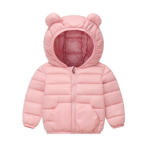 Fesfesfes Childrens Winter Reversible Fleece Lined Hooded Puffer Jacket Warm Thick Outdoor Coat Zipper Outerwear for Kids Boys Girls Casual Sports Wear(Pink#1,7 Years)
