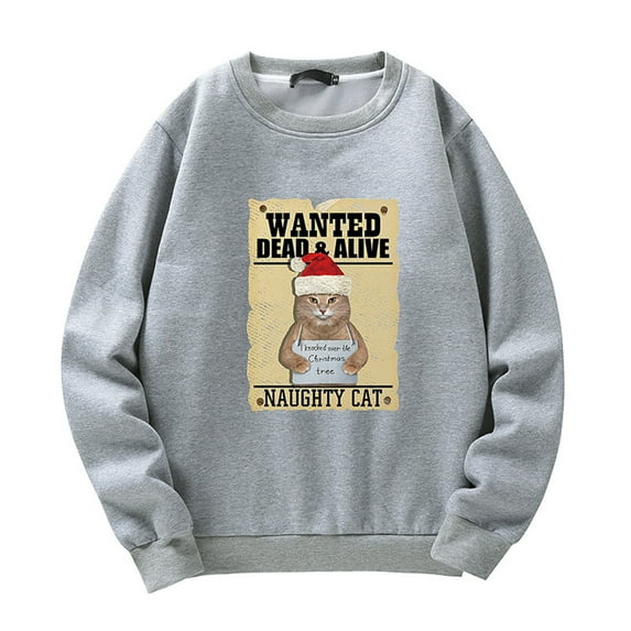 Fesfesfes Christmas Cat Print Mens Sweatshirt Fall And Winter Shirts Loose Pullover Tops Sale Items