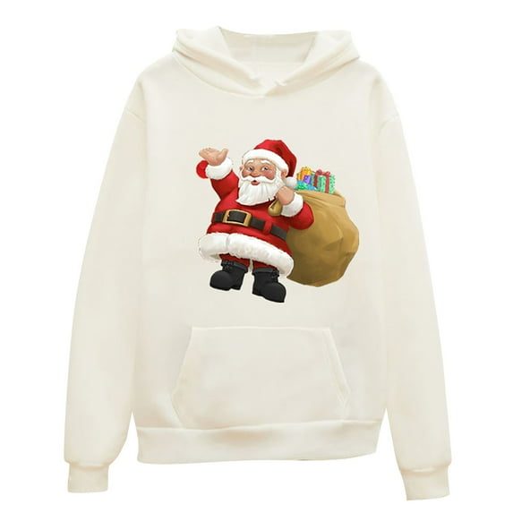 Fesfesfes Christmas Hooded Tops Hoodie Women Santa Claus Print Top Sweatshirt Long Sleeve Blouse or