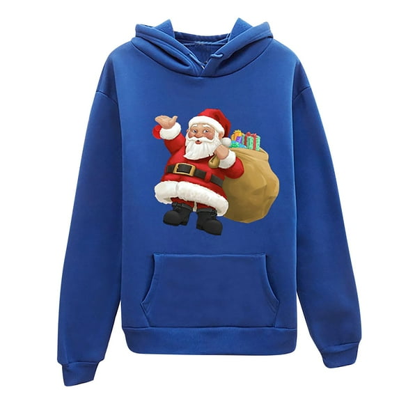 Fesfesfes Christmas Hooded Tops Hoodie Women Santa Claus Print Top Sweatshirt Long Sleeve Blouse or