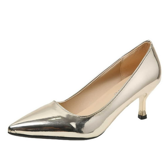 Fesfesfes Chunky Heels Womens Pointed Toe Soild Patent Synthetic High Heels Lady Wedding Dress Pumps Shoes 7.5(40)