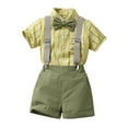 thumbnail image 1 of Fesfesfes 1-9 Years Boys Summer Formal Set Fashion Breathable Cotton Button Collar Striped Shirt with Elegant Bow Strap Pants with Pockets(Mint Green,5 Years), 1 of 9