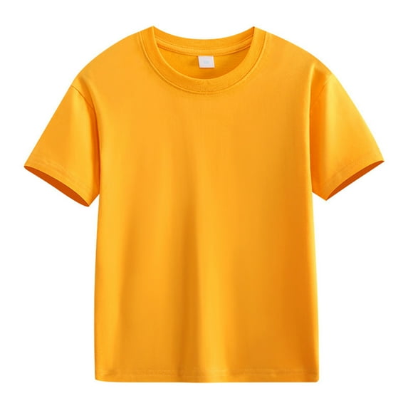 Fesfesfes Girls Shirts Short Sleeve Shirt Round Neck T Shirts Soft Basic Tees Kids Tshirts Solid Color Summer Top T-Shirt 2-12 Years(Yellow,4 Years)
