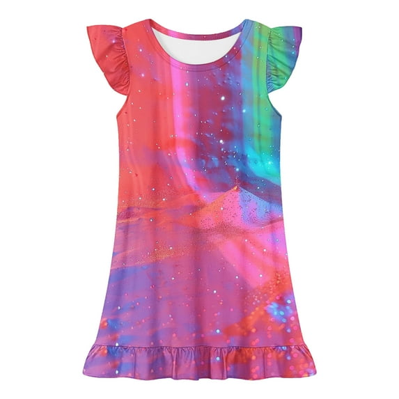 Fesfesfes Summer Girls Soft Dresses Kids Dress Summer Clothes Ruffle Sleeve Floral Smock Beach Boho Dresses Sundress 3-12 Years(Multicolor#20,6 Years)